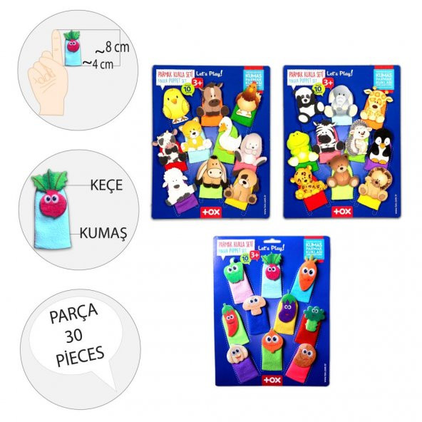 3 Set - 30 Parça  Evcil , Vahşi Hayvanlar ve Sebzeler Parmak Kukla T771 T781 T104 - Resim 3