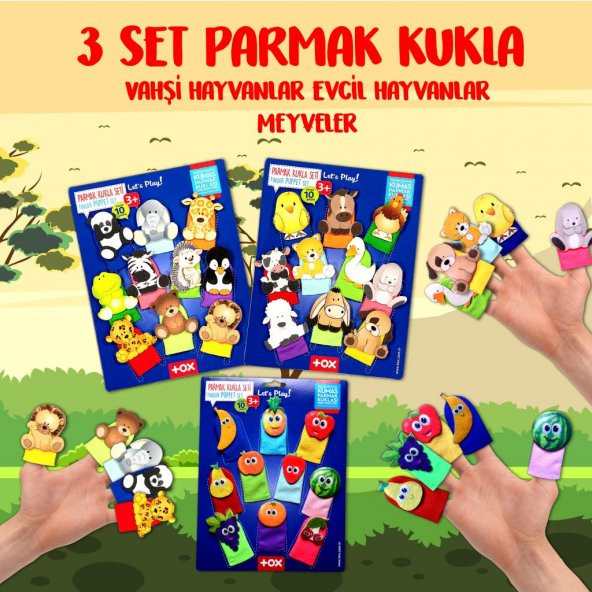 3 Set - 30 Parça  Evcil , Vahşi Hayvanlar ve Meyveler Parmak Kukla T771 T781 T105 - 2
