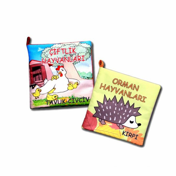 2 Kitap  Çiftlik Hayvanlar ve Orman Hayvanları Kumaş Sessiz Kitap T058 T055 - Bez Kitap