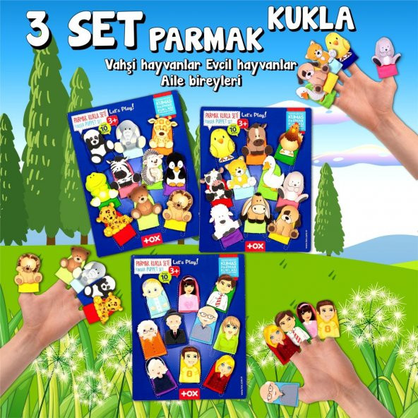 3 Set - 30 Parça  Evcil , Vahşi Hayvanlar ve Aile Bireyleri Parmak Kukla T771 T781 T752 - Resim 2