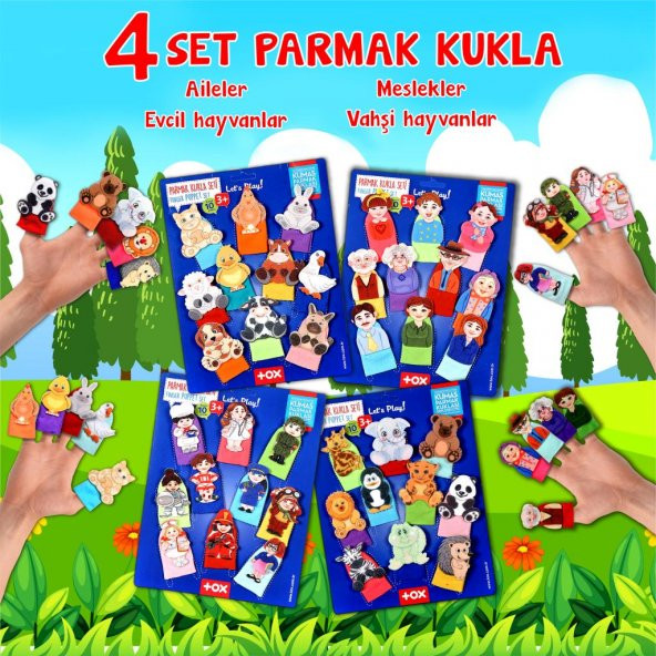 4 Set - 40 Parça  Meslekler, Aile Bireyleri, Evcil ve Vahşi Hayvanlar Parmak Kukla T772 T782 T762 T752 - 2