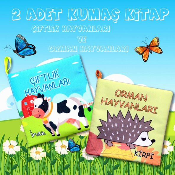 2 Kitap  Çiftlik Hayvanları ve Orman Hayvanlar Kumaş Sessiz Kitap T134 T055 - Bez Kitap - Resim 2