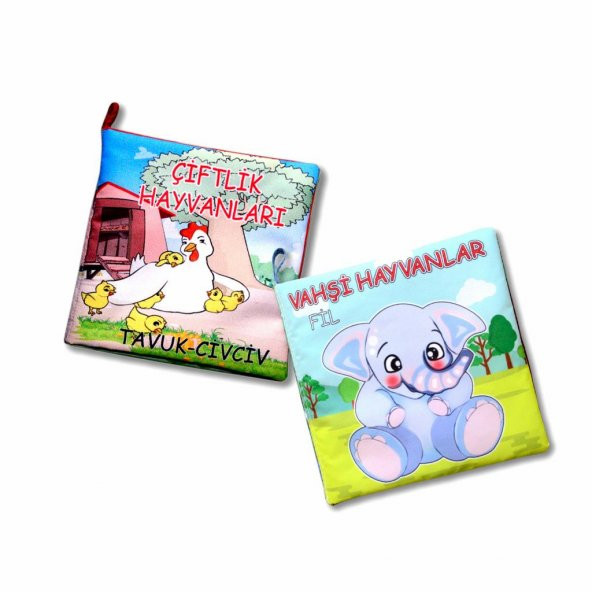 2 Kitap  Çiftlik Hayvanlar ve Vahşi Hayvanlar Kumaş Sessiz Kitap T058 T111 - Bez Kitap