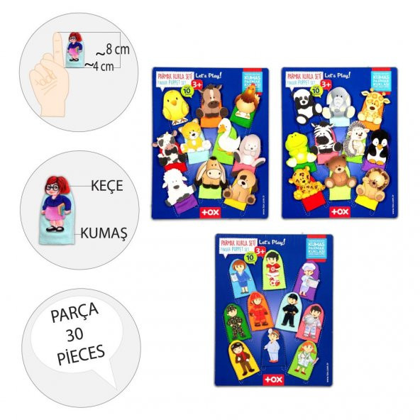 3 Set - 30 Parça  Evcil , Vahşi Hayvanlar ve Meslekler Parmak Kukla T771 T781 T761 - Resim 3
