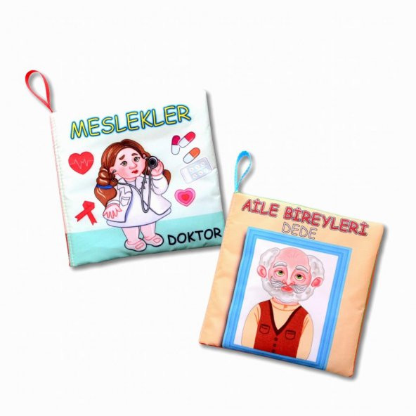 2 Kitap  Aile Bireyleri ve Meslekler Kumaş Sessiz Kitap T109 T112 - Bez Kitap - 1