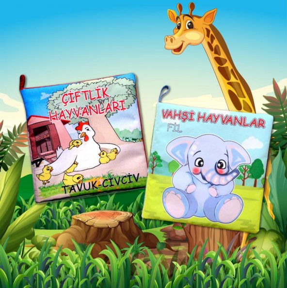 2 Kitap  Çiftlik Hayvanlar ve Vahşi Hayvanlar Kumaş Sessiz Kitap T058 T111 - Bez Kitap - 5