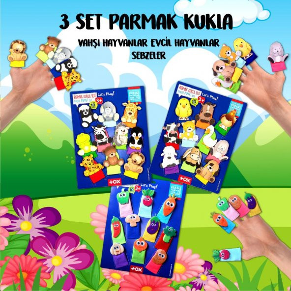 3 Set - 30 Parça  Evcil , Vahşi Hayvanlar ve Sebzeler Parmak Kukla T771 T781 T104 - Resim 2
