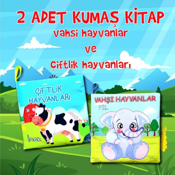 2 Kitap  Çiftlik Hayvanlar ve Vahşi Hayvanlar Kumaş Sessiz Kitap T134 T111 - Bez Kitap - Resim 2