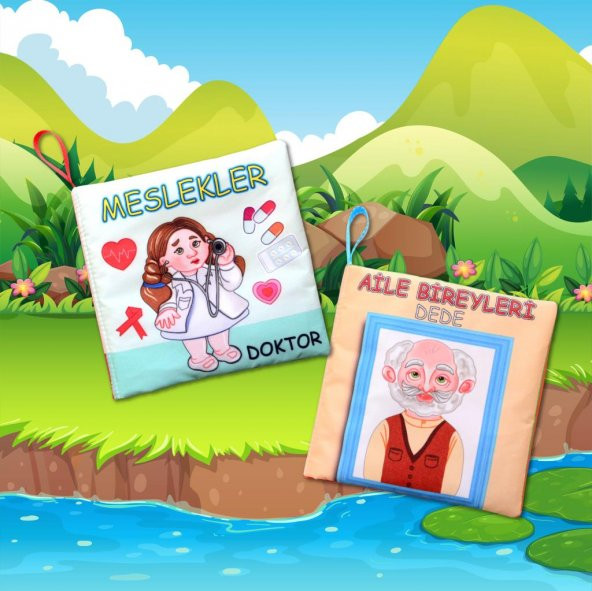 2 Kitap  Aile Bireyleri ve Meslekler Kumaş Sessiz Kitap T109 T112 - Bez Kitap - 5