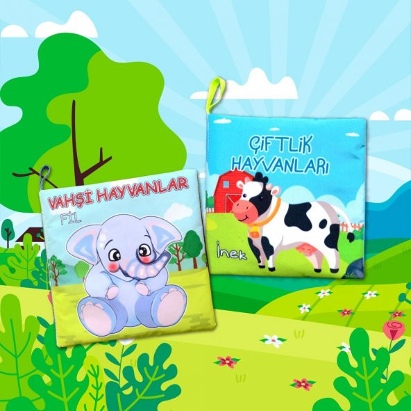 2 Kitap  Çiftlik Hayvanlar ve Vahşi Hayvanlar Kumaş Sessiz Kitap T134 T111 - Bez Kitap - Resim 5