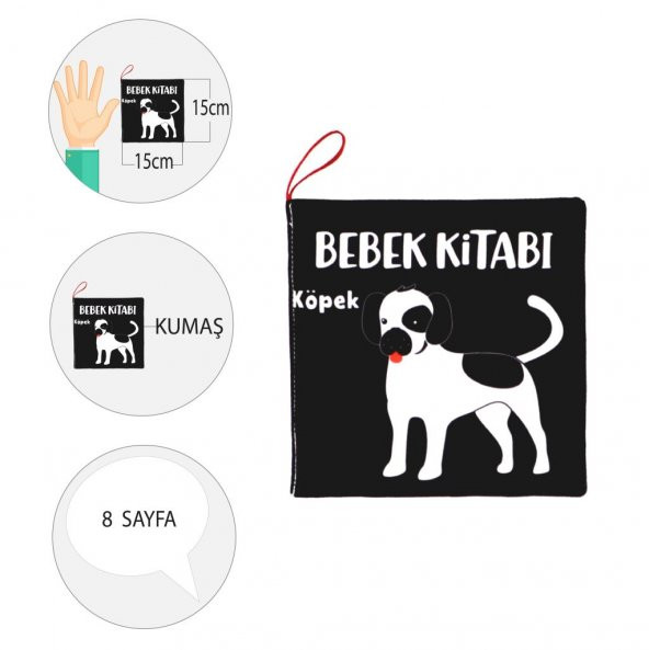 Siyah Beyaz Evcil Hayvanlar Kumaş Sessiz Kitap T137 - Bez Kitap - 4