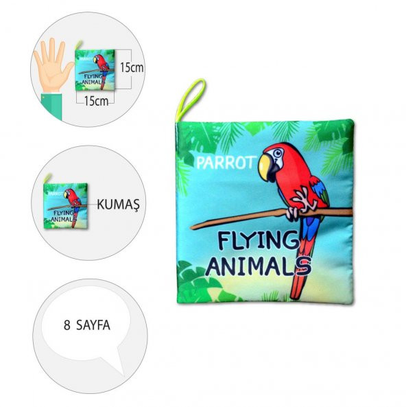 İngilizce Uçan Hayvanlar Kumaş Sessiz Kitap E133 - Bez Kitap - Resim 4