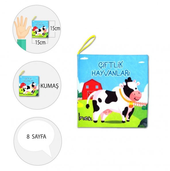 Çiftlik Hayvanları Kumaş Sessiz Kitap T134 - Bez Kitap - Resim 4