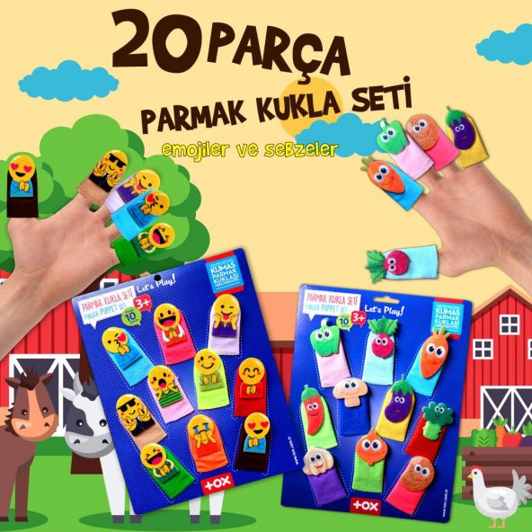 2 Set - 20 Parça  Emojiler ve Sebzeler Parmak Kukla T106 T104 - Resim 2