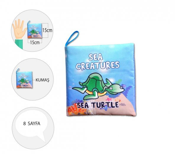 İngilizce Deniz Canlıları Kumaş Sessiz Kitap E122 - Bez Kitap - Resim 4
