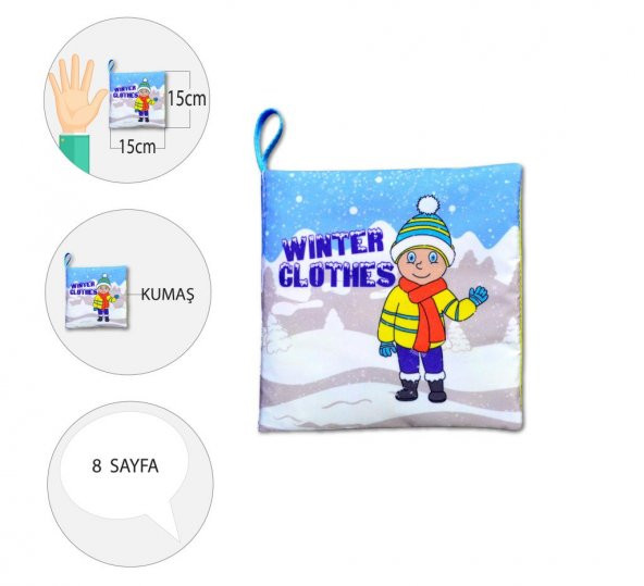 İngilizce Kışlık Giysiler Kumaş Sessiz Kitap E124 - Bez Kitap - Resim 4