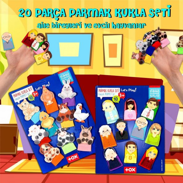 2 Set - 20 Parça  Evcil Hayvanlar ve Aile Bireyleri Parmak Kukla T772 T751 - Resim 2