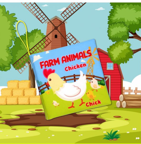 İngilizce Çiftlik Hayvanları Kumaş Sessiz Kitap E119 - Bez Kitap - Resim 5
