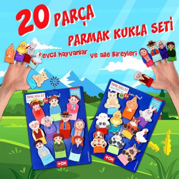 2 Set - 20 Parça  Evcil Hayvanlar ve Aile Bireyleri Parmak Kukla T772 T752 - Resim 2