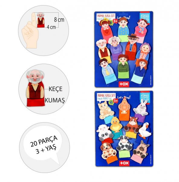 2 Set - 20 Parça  Evcil Hayvanlar ve Aile Bireyleri Parmak Kukla T772 T752 - Resim 3