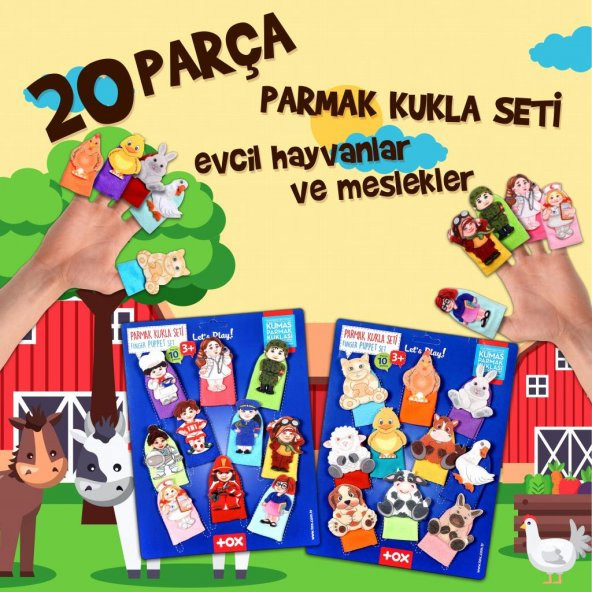 2 Set - 20 Parça  Evcil Hayvanlar ve Meslekler Parmak Kukla T772 T762 - 2