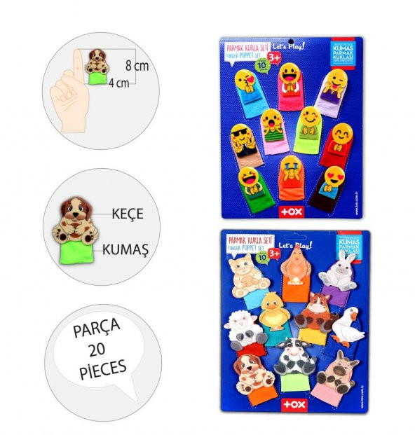 2 Set - 20 Parça  Emojiler ve Evcil Hayvanlar Parmak Kukla T106 T772 - 3
