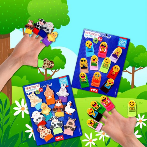 2 Set - 20 Parça  Emojiler ve Evcil Hayvanlar Parmak Kukla T106 T772 - 5