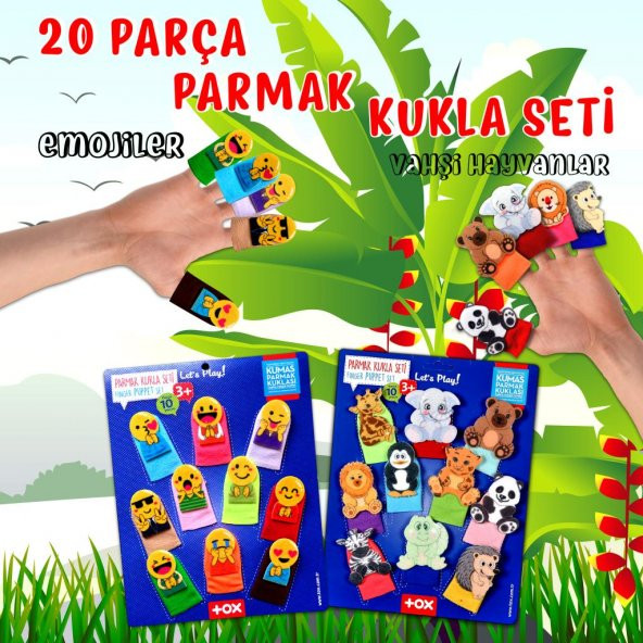 2 Set - 20 Parça  Emojiler ve Vahşi Hayvanlar Parmak Kukla T106 T782 - 2