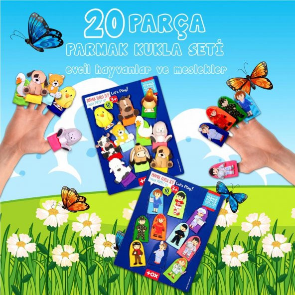 2 Set - 20 Parça  Evcil Hayvanlar ve Meslekler Parmak Kukla T771 T761 - Resim 2