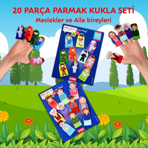 2 Set - 20 Parça  Aile Üyeleri ve Meslekler 20 Parça Parmak Kukla T752 T761 - 2