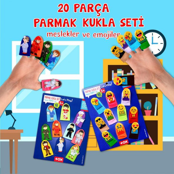 2 Set - 20 Parça  Emojiler ve Meslekler Parmak Kukla T106 T761 - Resim 2