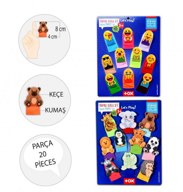 2 Set - 20 Parça  Emojiler ve Vahşi Hayvanlar Parmak Kukla T106 T782 - 4