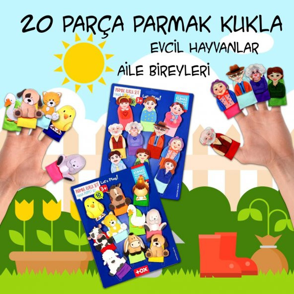 2 Set - 20 Parça  Evcil Hayvanlar ve Aile Bireyleri Parmak Kukla T771 T752 - Resim 2