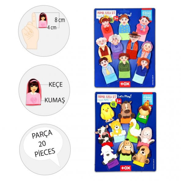 2 Set - 20 Parça  Evcil Hayvanlar ve Aile Bireyleri Parmak Kukla T771 T752 - Resim 3