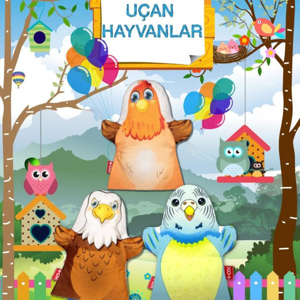3 Parça  Uçan Hayvanlar Keçe El Kukla Set