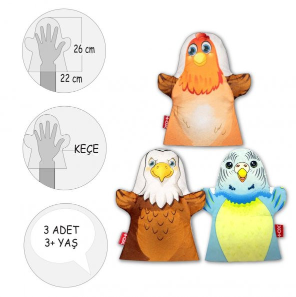 3 Parça  Uçan Hayvanlar Keçe El Kukla Set - 3