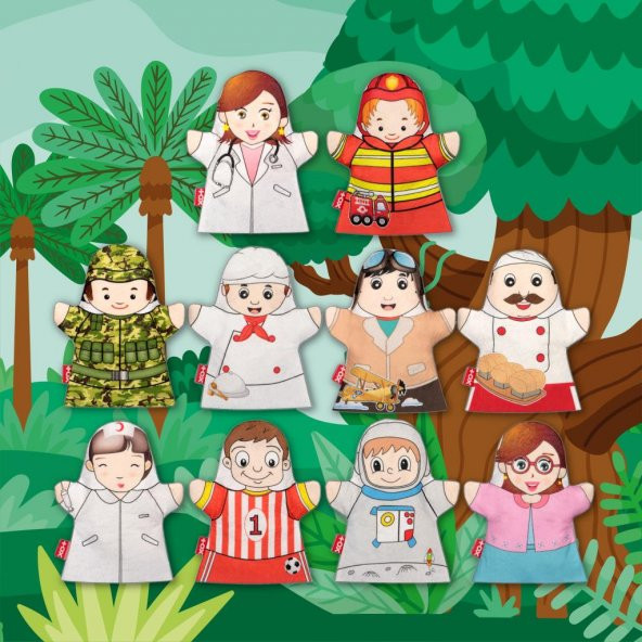 10 Parça  Meslekler El Kukla Set - Resim 5