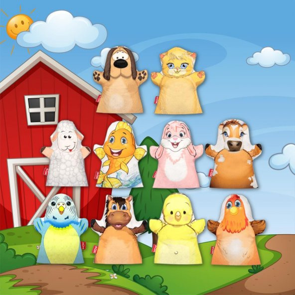 10 Parça  Evcil Hayvanlar El Kukla Set - Resim 3