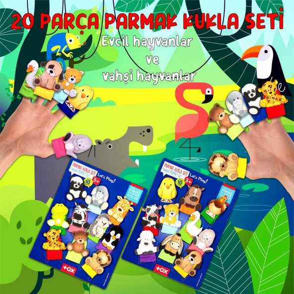 2 Set - 20 Parça  Vahşi Hayvanlar ve Evcil Hayvanlar Parmak Kukla T771 T781 - 2