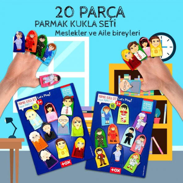 2 Set - 20 Parça  Meslekler ve Aile Üyeleri 20 Parça Parmak Kukla T751 T761 - 2