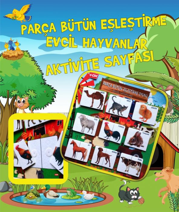 ( Evcil Hayvanlar ) Parça-Bütün Eşleşmeler Keçe Cırtlı Aktivite Sayfası - Resim 2