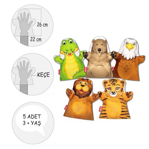 5 Parça  Orman Hayvanları Keçe El Kukla Set - 5