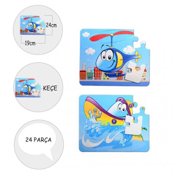 Tekne Helikopter 3+ Keçe Yapboz - 3 Yaş Puzzle T005 - 4