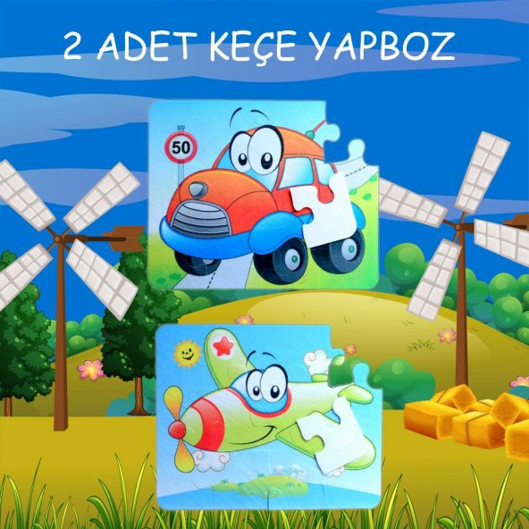 Uçak Araba 3+ Keçe Yapboz - 3 Yaş Puzzle T004 - 2