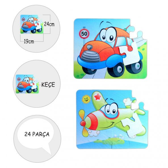 Uçak Araba 3+ Keçe Yapboz - 3 Yaş Puzzle T004 - 4