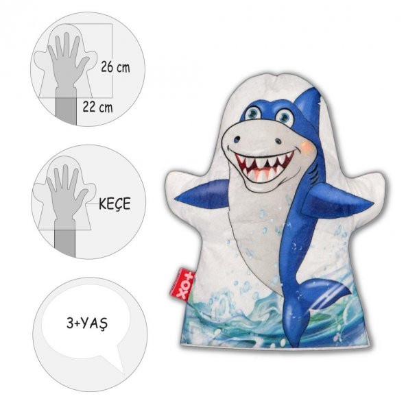 Köpek Balığı Vahşi Hayvanlar Keçe El Kukla T129 - Resim 4