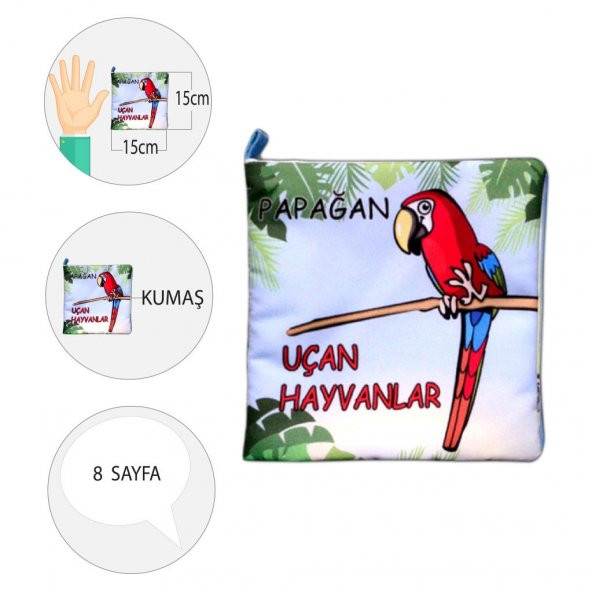Uçan Hayvanlar Kumaş Sessiz Kitap T053 - Bez Kitap - Resim 4