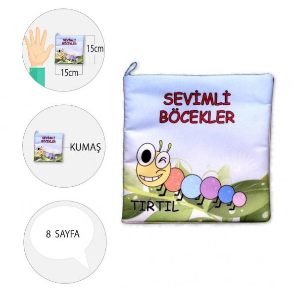 Sevimli Böcekler Kumaş Sessiz Kitap T054 - Bez Kitap - Resim 4