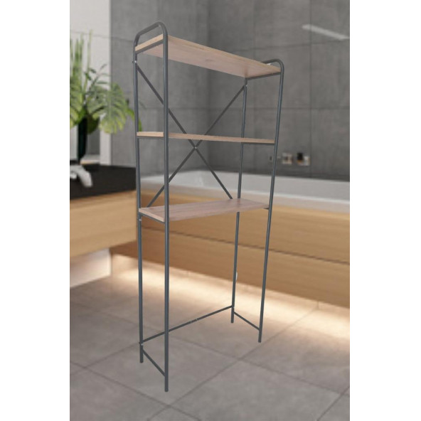 met35 3 Raflı Metal Banyo Düzenleyici Metal Banyo Rafı Çamaşır Makinası Üstü Çam - 3