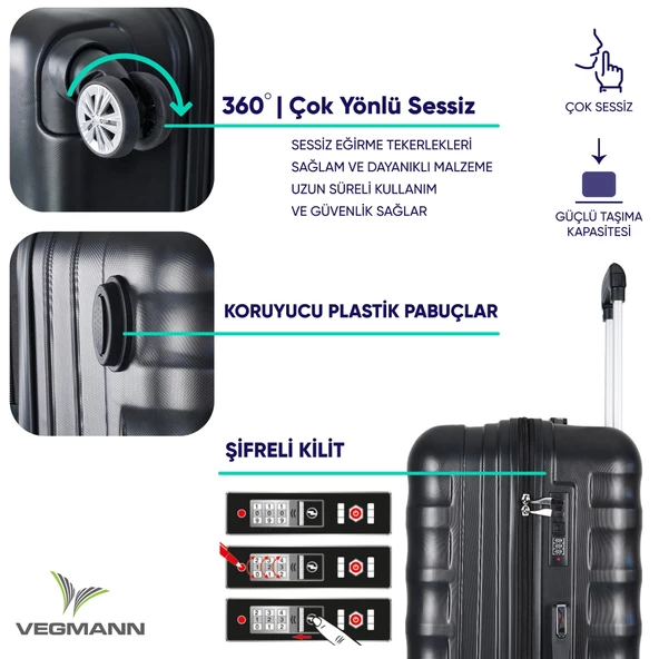 Vegmann Delphin Siyah Kabin Boy Valiz - Resim 3